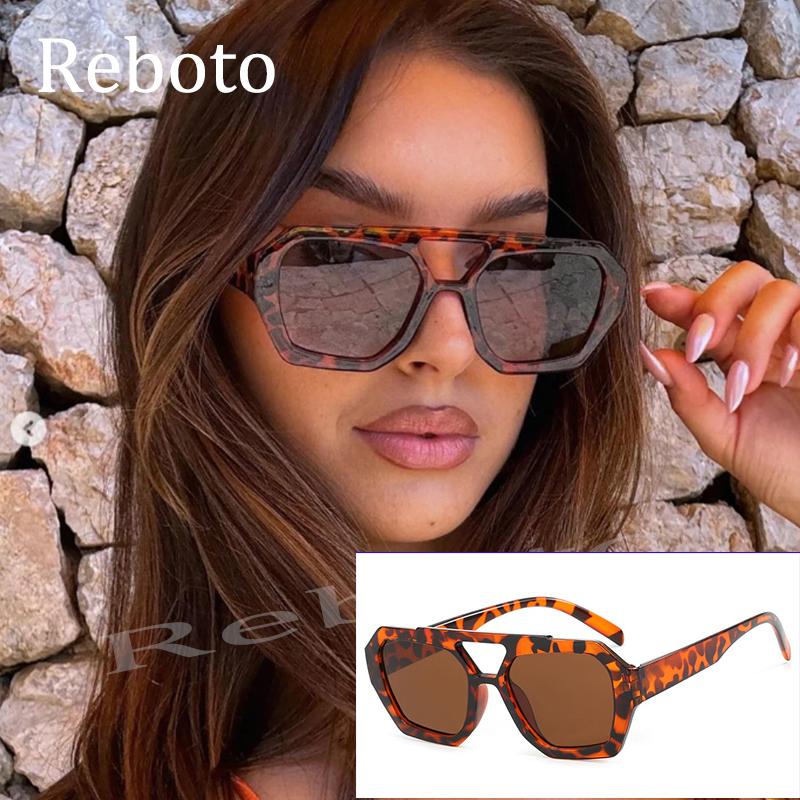 Black Brown Square Sunglasses Women Luxury Retro Double Bridges Polygon Sunglasses Female Thick Frame Eyewear Shades UV400