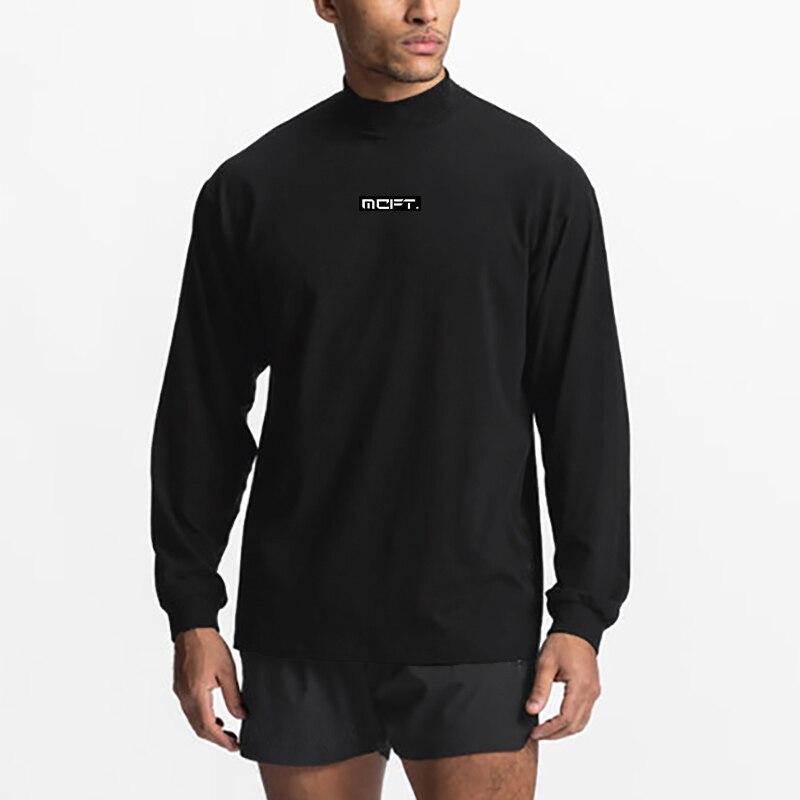 Mens Running Fitness Sporting High-collar Long Sleeve Tshirt Fashion Oversized Clothing Bodybuilding Fashion Breathable T Shirt
