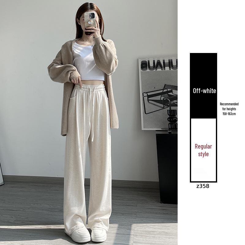 Women's White Drapey Velvet-Lined High-Waist Loose Wide-Leg Trousers - Autumn/Winter Collection