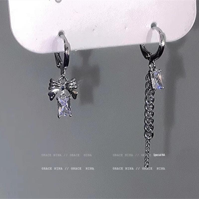 Dark Style Japanese & Korean Heart Stud Earrings & Ear Cuffs Set - Chic, Sweet, Trendy Six-Piece Jewelry for Cool, Spicy Girls