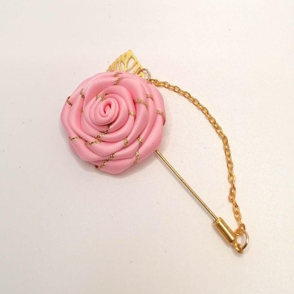 Pin Colorful Brooch Cloth Floral Badge Men Corsage Rose Collar Needle Leaf Lapel Decoration