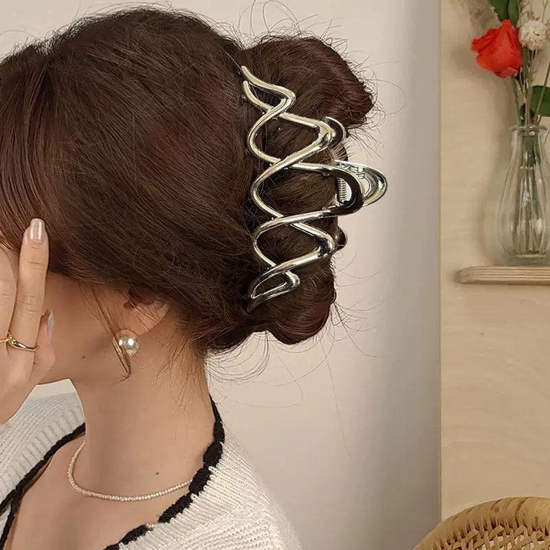 Pinza a morsetto in metallo ad alto livello con fiocco per capelli 2024 per donna: Pinza per Capelli a Forma di Squalo, Grande, Elegante, Stile Freddo, per la Nuca