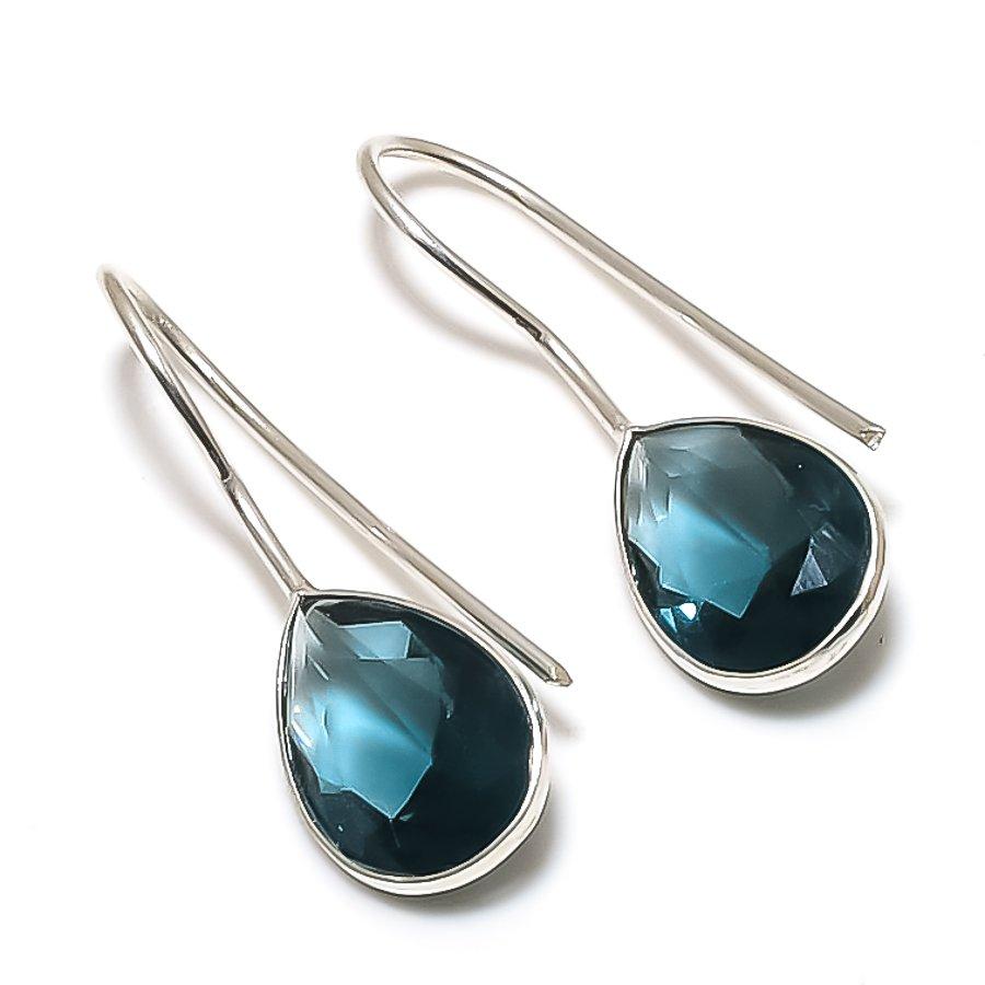 Natural Iolite Quartz Gemstone 925 Sterling Silver Jewelry Earring 1.26  ETC-14084