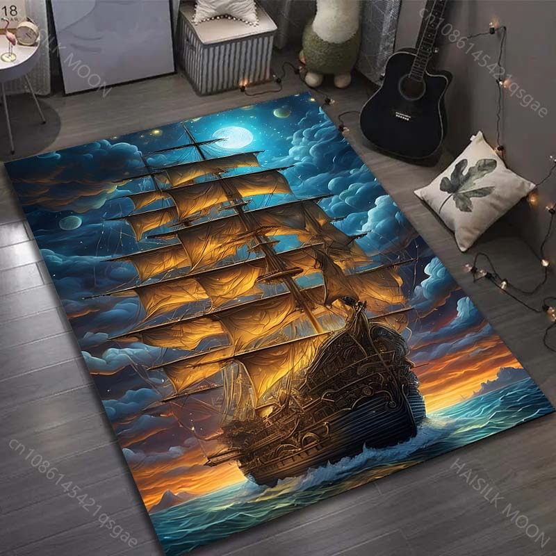 15 Sizes Sailing Ghost Ship Print Carpet for Living Room Bedroom Sofa Doormat Decor Sofa Area Rug Non-slip Floor Mat