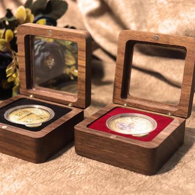 Walnut Wood Badge Box Commemorative Coin Holder Capsules Container Badge Ancient Coin Collection Protection Box Elegant Gift Box