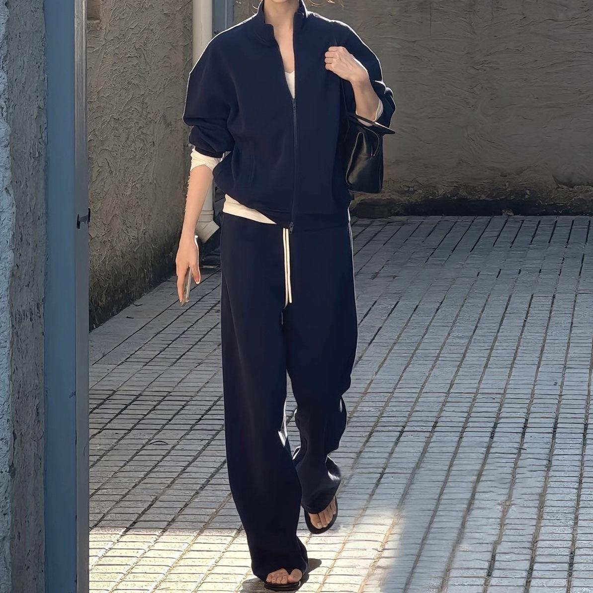 

Super Hot Old Money Style Blue Hoodie & Sweatpants Two-Piece Set Small темно-синий