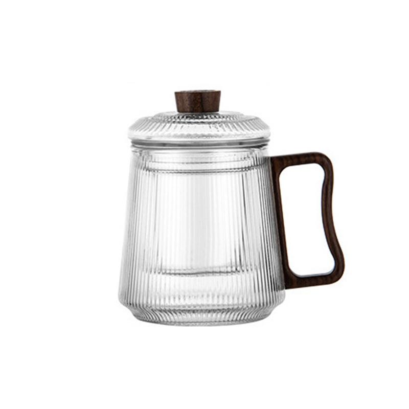 

450ml Wooden Handle Vertical Stripe Heat-resistant Glass Tea Cup With Tea Infuser Filter Flower Tea Water Separation Tea Mug 450ml чистый