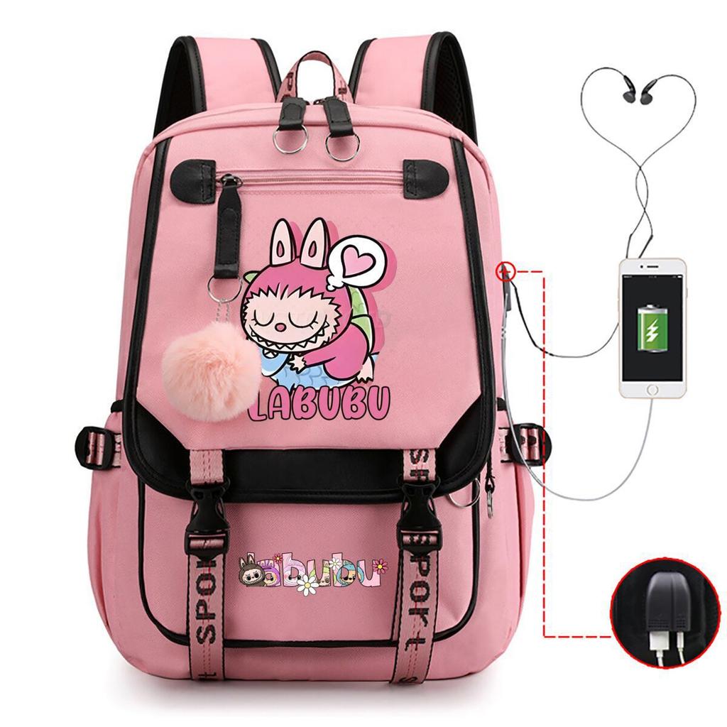 Cute LABUBU cartoon printed backpack for junior high school students with large capacity ins wind school bag