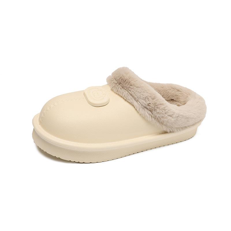 Korean version of fashion indoor and outdoor wear fleece warm and comfortable cotton slippers plush soft sole simple waterproof home shoes winter