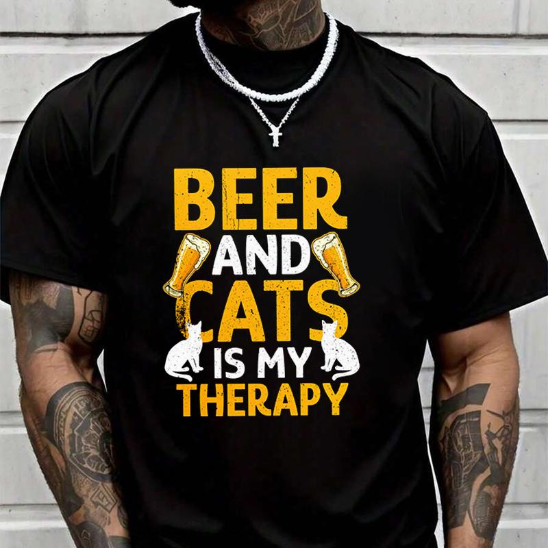 Summer Beer Therapy And Cats T-Shirt Men Women Loose Quick Drying Short Sleeved Sports TShirt
