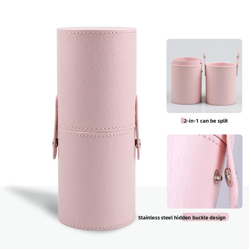 High-appearure-level PU leather makeup brush storage bucket with large capacity design, a desktop makeup storage tool