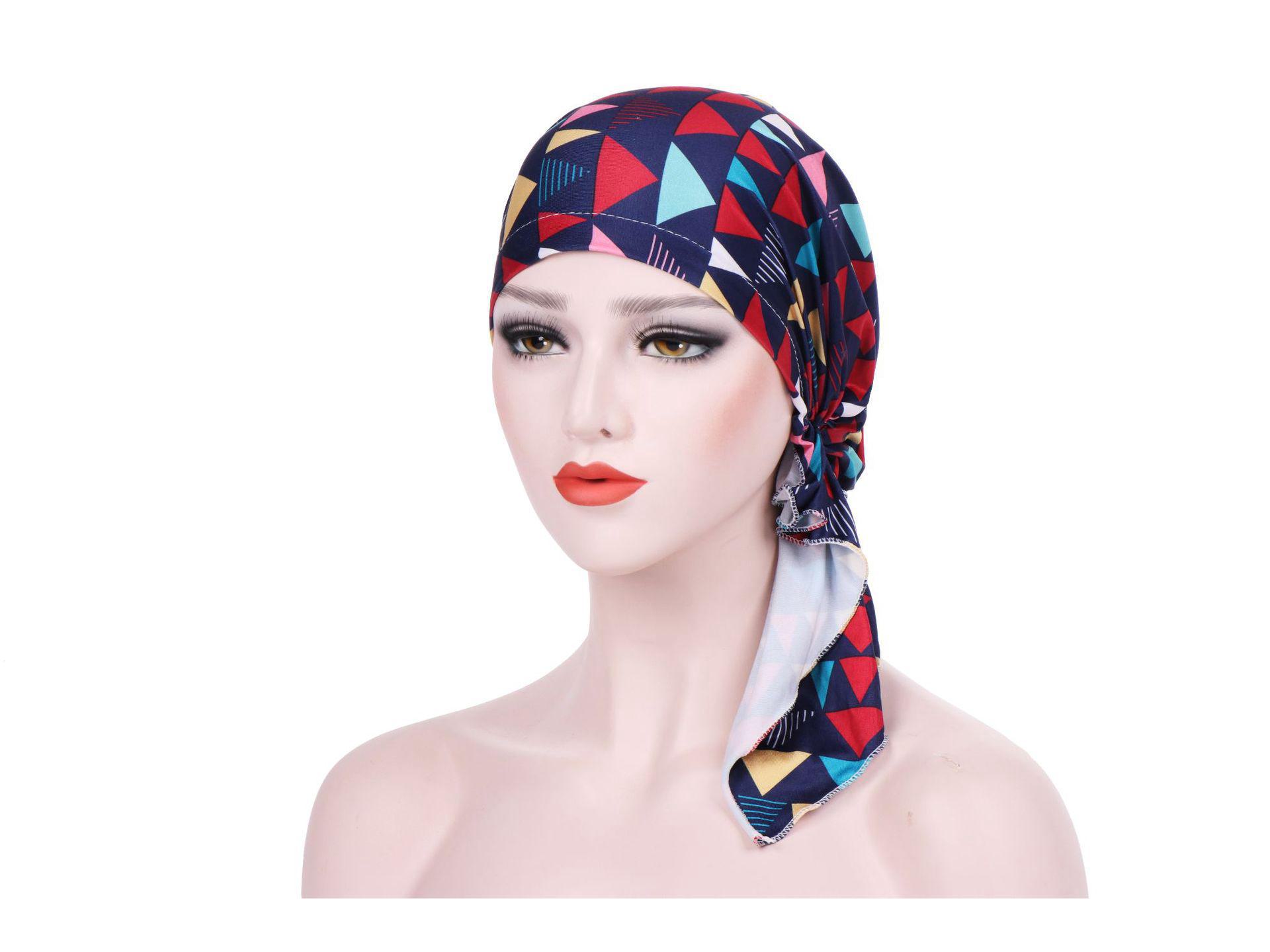 

Эластичный платок с цветочным принтом и большим хвостом - изогнутая религиозная индийская шляпа M (56-58cm) темно-синий