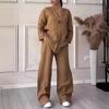 Oversized Loose Top Wide Leg Pants Casual Cotton Linen Set for Women