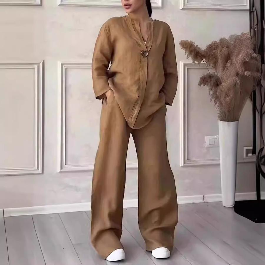 Oversized Loose Top Wide Leg Pants Casual Cotton Linen Set for Women
