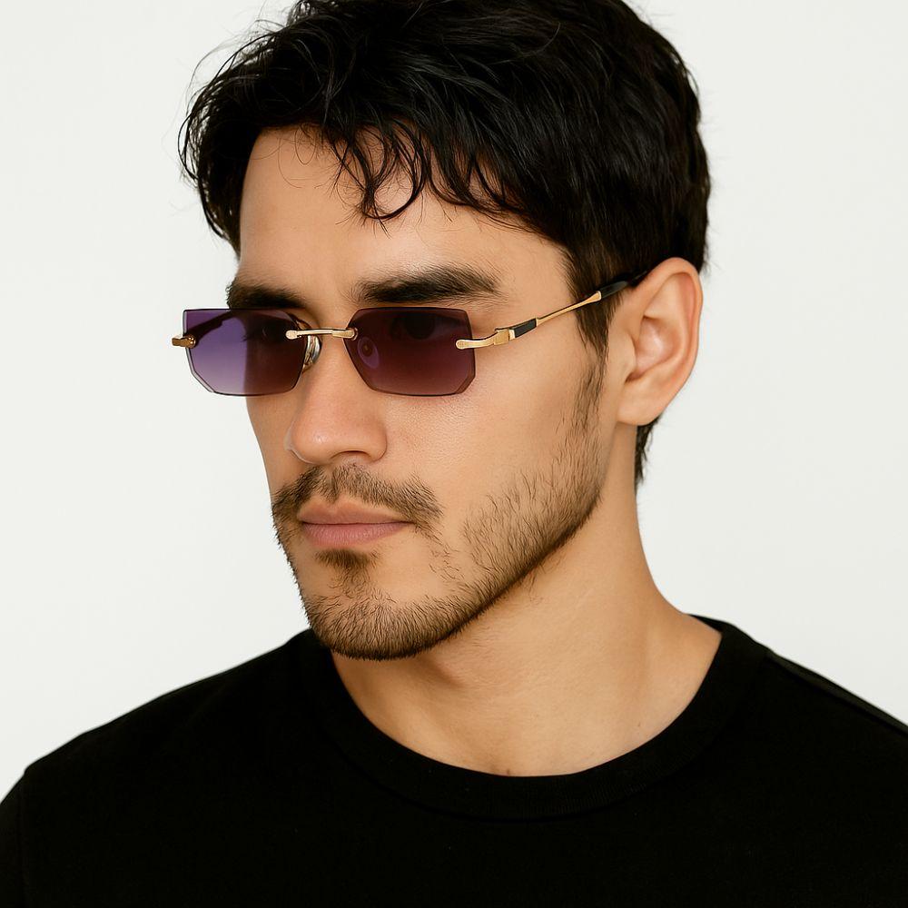 Rectangle Men Sunglasses UV 400 Driving Shades Eyewear Vintage Rimless Sunglasses Outdoor