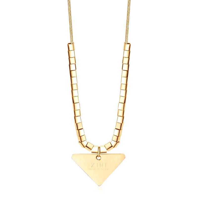 Titanium Steel Triangle Letter Small Square Necklace Female Ins Trendy Hip Hop Cool Cold Wind Collarbone золотой