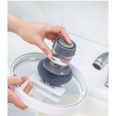 Automatic Liquid-dispensing Press-type Pot Brush, A Kitchen Household Stove Cleaning Brush with Steel Wool, An Efficient Tool for Scrubbing Pots