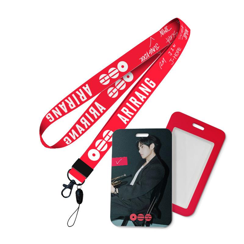 Kpop Idol BTS World Tour ARIRANG Lanyard and Card Holder Set, Printed Neck Strap with ID Badge Sleeve Photocard Protector for ARMY