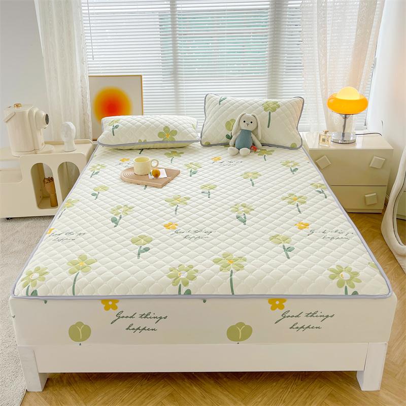 Floral Fitted Sheet Queen Size Bed Cover Thicken Bedsheet Quilted Mattress Protector Tampa De Colchão (Pillowcase Need Order)