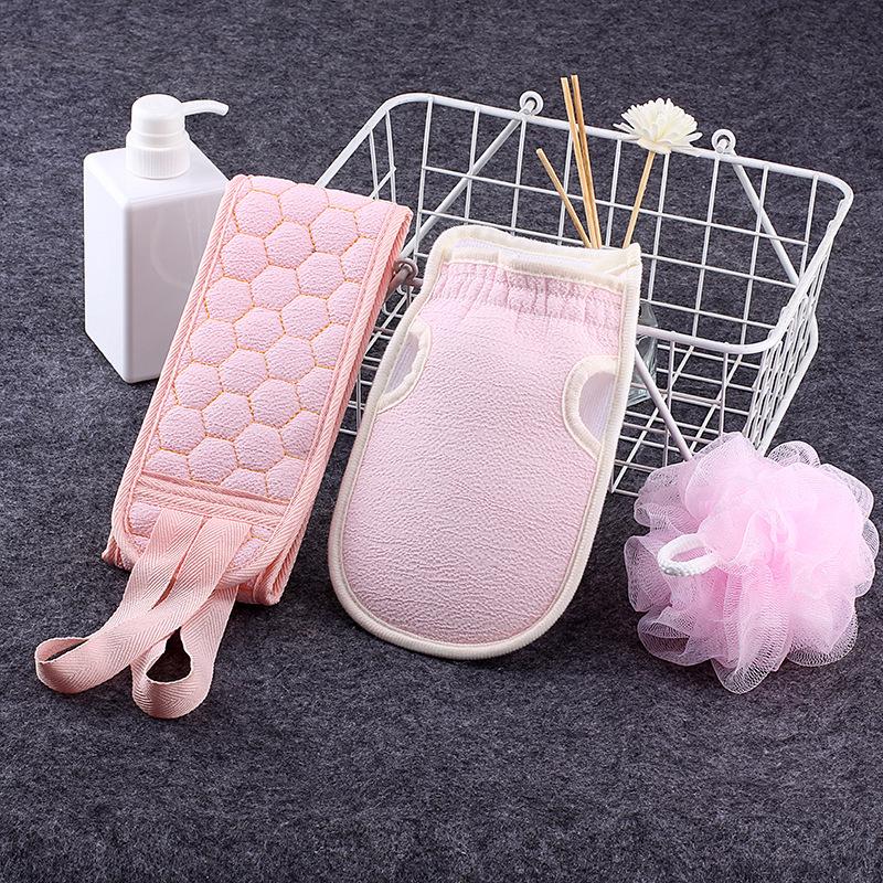 Three-Piece Exfoliating Bath Set with Long Scrubber Strip