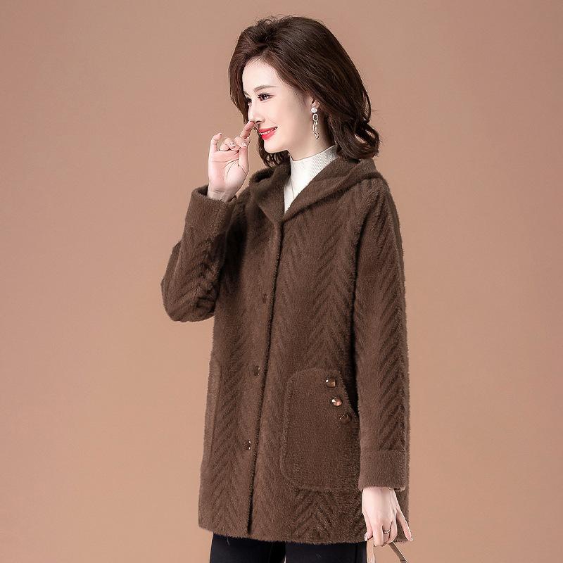 

Женский норковый пух среднего и пожилого возраста, осенне-зимний вариант для откорма, модный кардиган для пухлых мам, новый зарубежный стиль, куртка с капюшоном 4XL