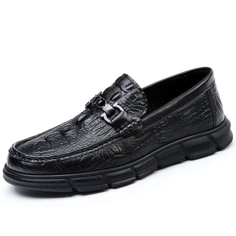 Fashion Genuine Leather Casual Loafers for Men Fashion New Designer Crocodile Print Spring Autumn Shoes Male Soft Sole Luxury Shoes Man