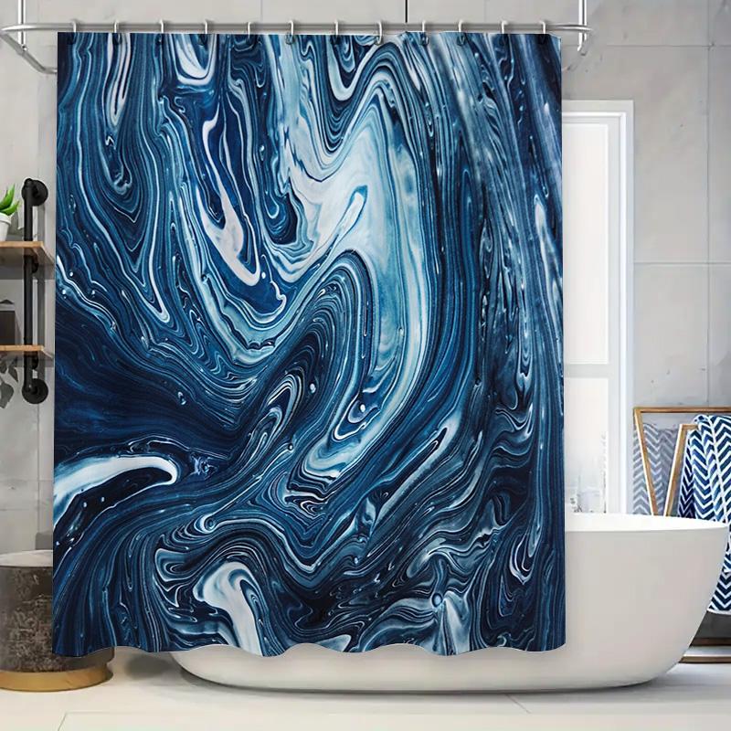 

Blue Marble Shower Curtain Waterproof Abstract Art Bathroom Decor Modern Fabric Liner Vintage Grey Stone Pattern Washable Backdr 90x180cm