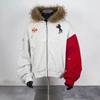 Mens Oversized Hooded Zip-Up Sweatshirt With Contrast Stitching Vintage Streetwear Style Cotton Blend Loose Fit Winter Jacket