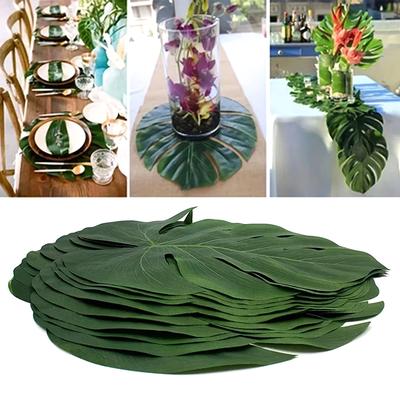 12 Stück Hawaii Künstliches Palmblatt Schildkrötenrückenblatt Dschungel Strand Themenparty Blumengesteck Matte Zubehör Tassenuntersetzer