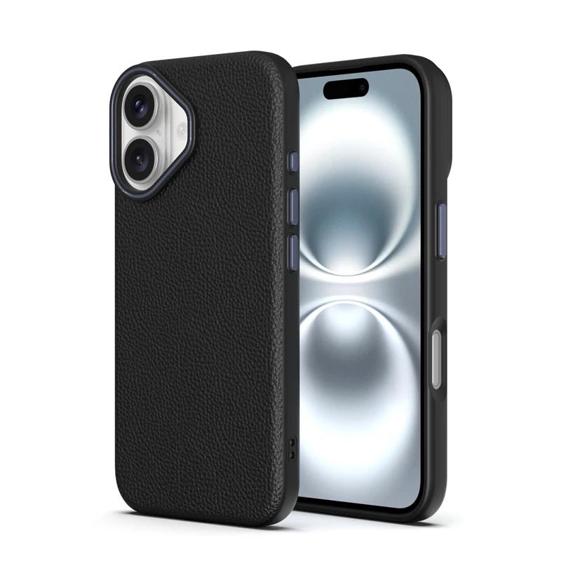 Luxury Business Lychee Pattern PU Leather Soft TPU Phone Case For iPhone 16 14 15 13 12 11 Pro Max 16Plus Shockproof Back Cover