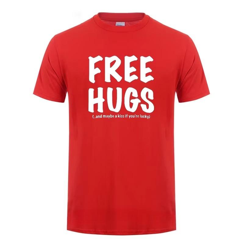 Free Hugs Printing T Shirt for Men Male Summer Tops Tee O Neck Short Sleeve Fashion Cotton T-Shirt Tshirt Man Brand Clothing