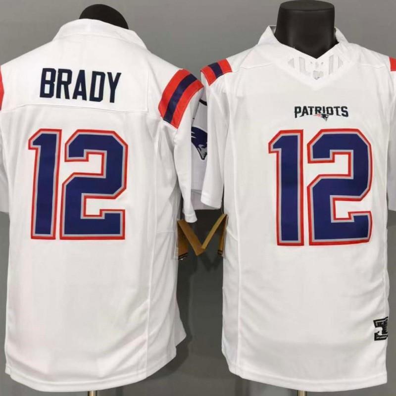 New England Patriots Tom Brady 12 White Fan Jersey Third Generation NFL Football Apparel