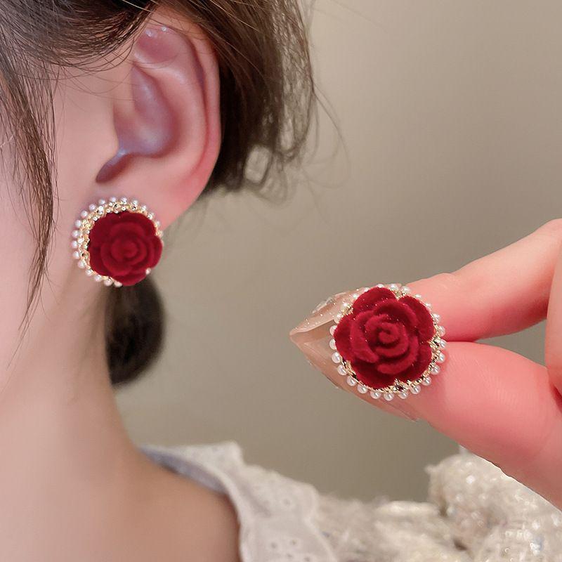 

Серьги с бантом из красного бархата и жемчугом Серебряная игла Анкола - Ретро Высококлассные Осенне-зимние Украшения