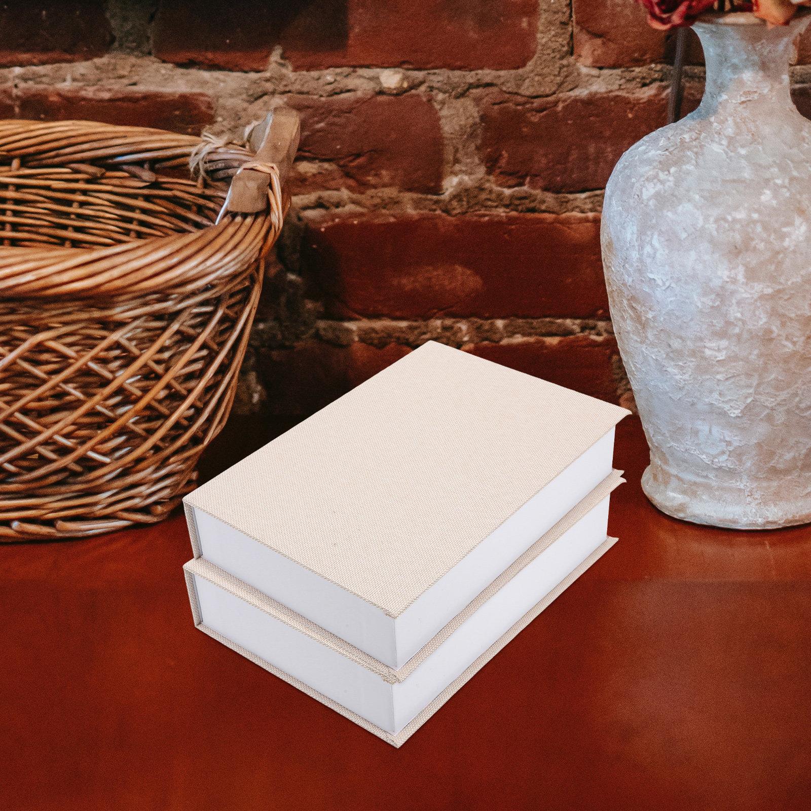3Pcs Book Shaped Storage Boxes Linen Cover Decorative Fake Books Shelf Prop Table Decor Fake Book Box Storage Organizer beige