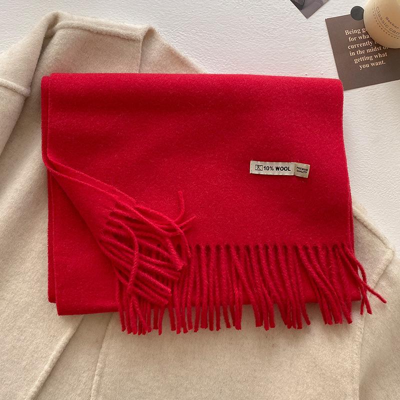 Winter Wool-Blend Scarf For Women Soft Solid Color Tassel Shawl Wrap Thick Warm Blanket Echarpe Bandana Female Scarves