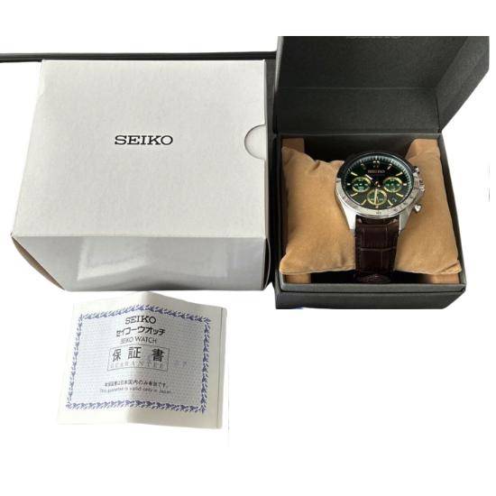 Seiko SEIKO 15 Second Chronograph Quartz Watch Men's SBTR017 Green Brown Leather