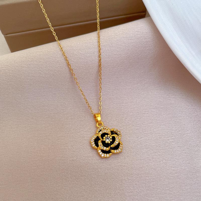Full Diamond Camellia Temperament Micro Diamond Necklace Women'S Transfer Collarbone Chain With Jewelry