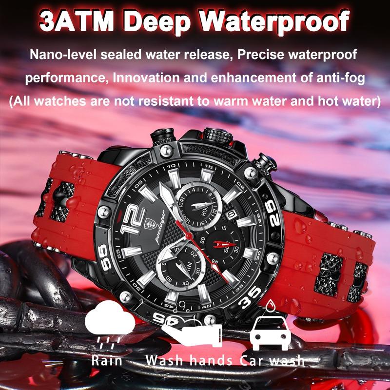 POEDAGAR Orologio da Polso da Uomo di Lusso Cronografo Sportivo Cinturino in Silicone Orologi Impermeabile Luminoso Data Orologio al Quarzo Moda