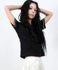 Deumakeu Stitch Contrast Semi-Crop Short Sleeve T-Shirt Black