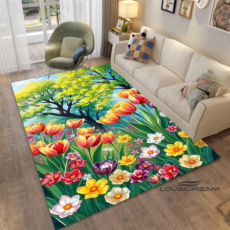 

Sunflower Tulip Field Rug for Living Room, Bedroom, Coffee Table, Modern Non-slip Home Decor Area Rugs Customizable 40x60cm