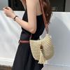 Pu Leather Weave Straw Crossbody Bag Wood Bead Tassels Beach Bag Fashion Raffia Bag  Shopping