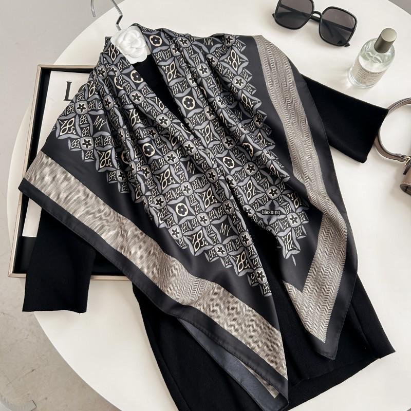 Čiernobiela hodvábna twill šatka so zvieracím vzorom - 90x90CM Jesenný/Zimný šál pre ženy