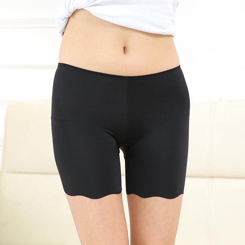 

Женские бесшовные защитные шорты из ледяного шелка - Защита от просвечивания, Средняя посадка, Не скатываются, Тонкое летнее нижнее белье под юбку One Size (80-130 jin) чёрный