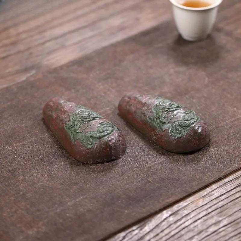 Handmade Dargon Pattern Purple Clay Tea Scoop Boutique Leaf Container Chahe Shovel Awakening Tea Ladle Ceremony Craft