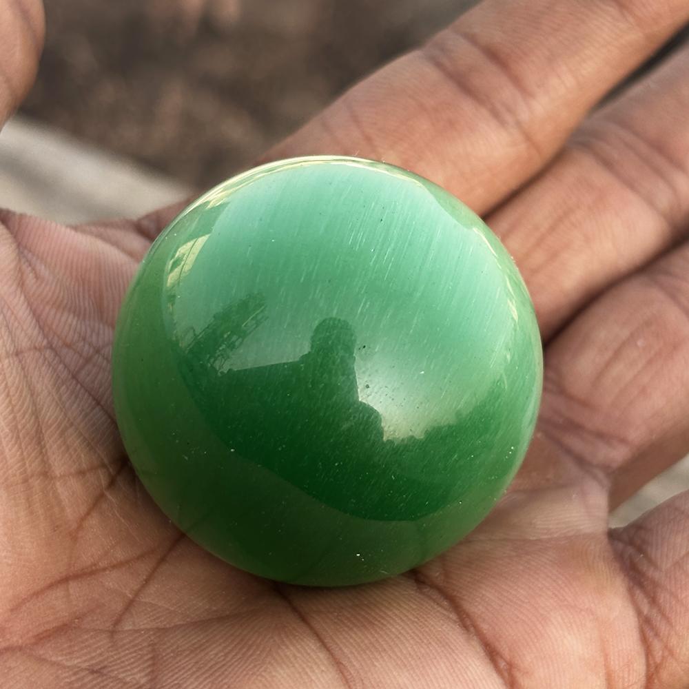 A+ Certified Natural GREEN Cat's Eye 471 Ct Round Cut Gemstone For Home Deco