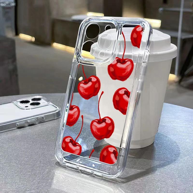 For Soft Clear Phone Case For iPhone 15 Cases iPhone 14 13 12 11 Pro Max XS X XR 7 8 15 14 Plus SE 2020 Cherry Bowknot Pattern Cover