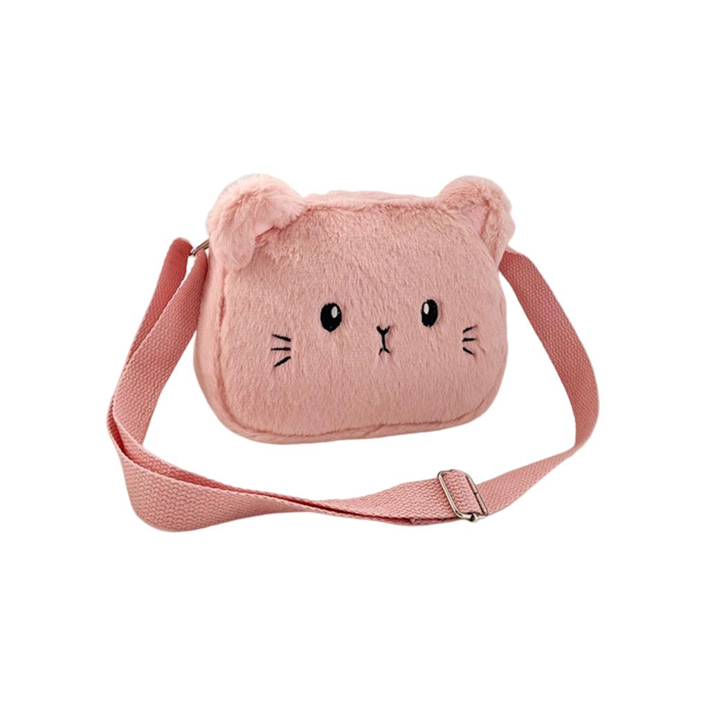Cartoon Cat Girls Crossbody Bags Soft Plush Messenger Shoulder Bag Winter Animal Shape Handbags Small Purse Wallet