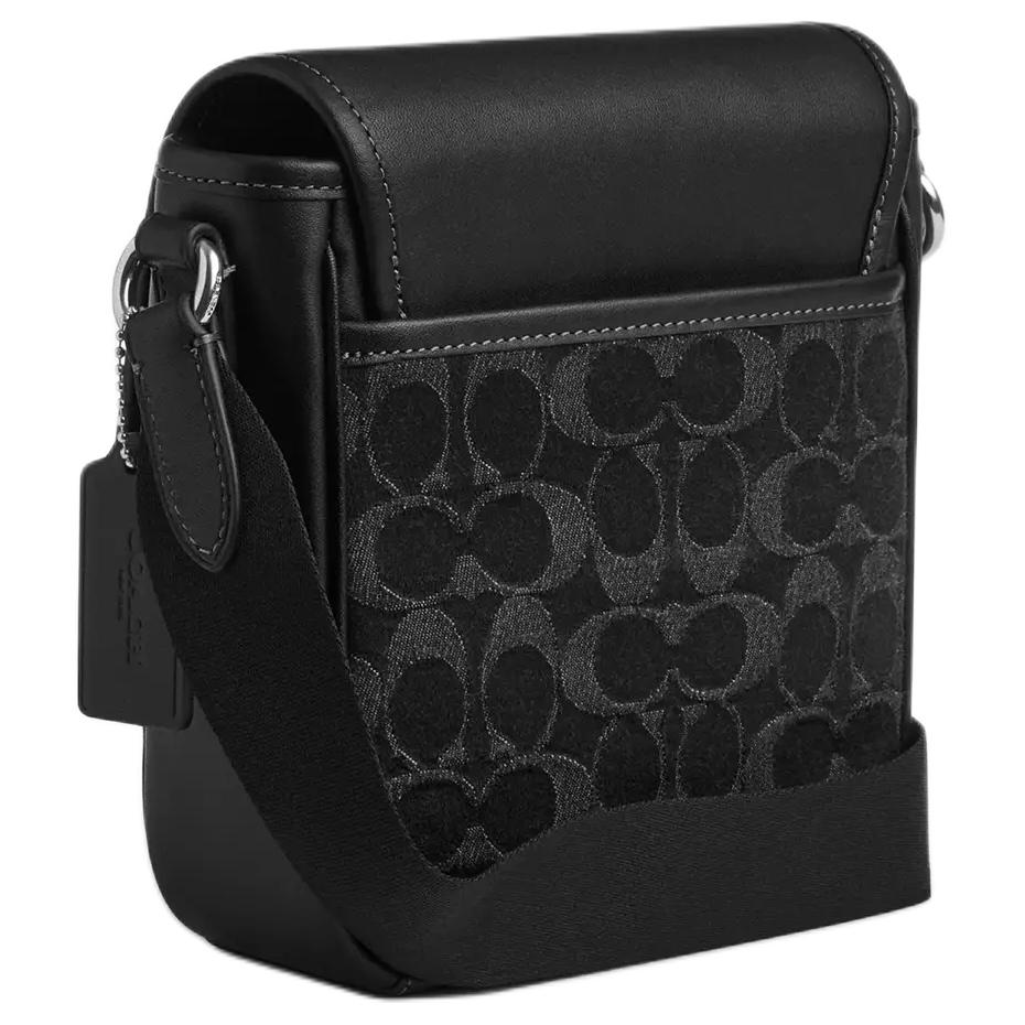 Coach Lucas 16 Removable Shoulder Strap Denim And Calfskin Mini Crossbody Bag Men crossbody bag Silver Black CAJ32-SVBK