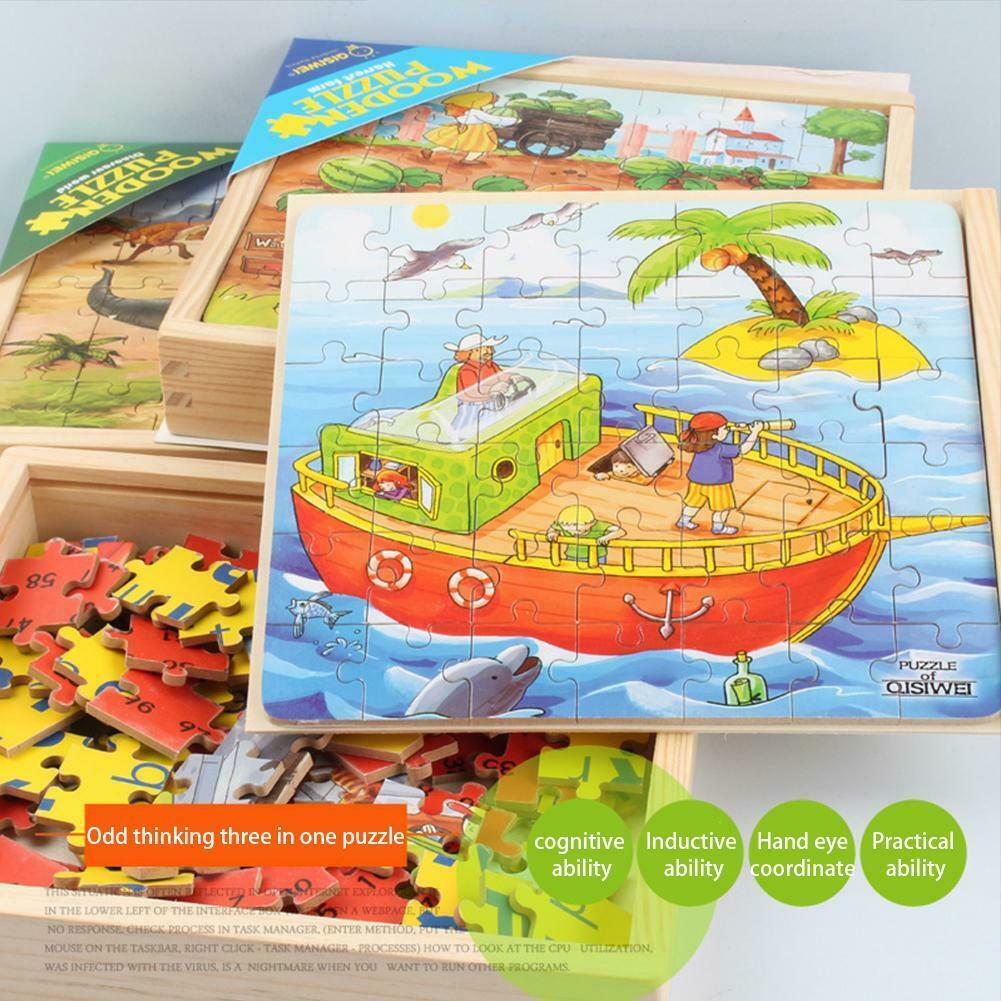Wooden Jigsaw Puzzle Box 3 In 1 Toy 