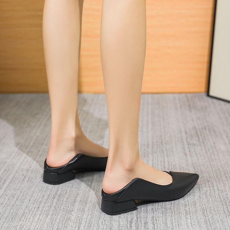 Soft-soled comfortable work black flat-soled single shoes women's 2025 autumn long-standing non-slip soft leather pointed professional work shoes